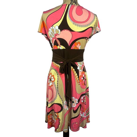 VTG Y2K midi Dress Sz M Babydoll Boho Funky Psychedelic Print Flutter Sleeves - Picture 2 of 11